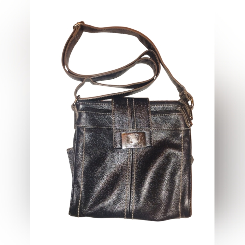 Tignanello Black Leather Crossbody Bag Purse Handbag
